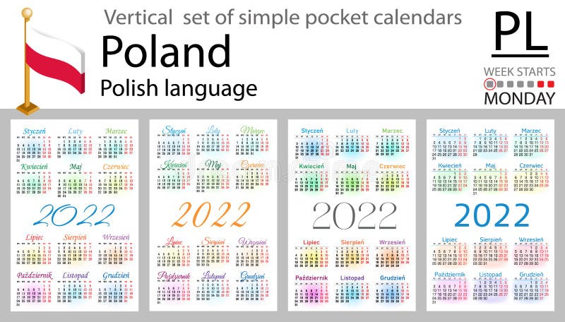 Polish Vertical Pocket Calendars For 2022. Week Starts Sunday Stock Vector - Illustration Of Card, Planner: 216720936