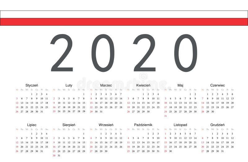 Polish 2020 Year Vector Calendar Stock Vector Illustration of 2020