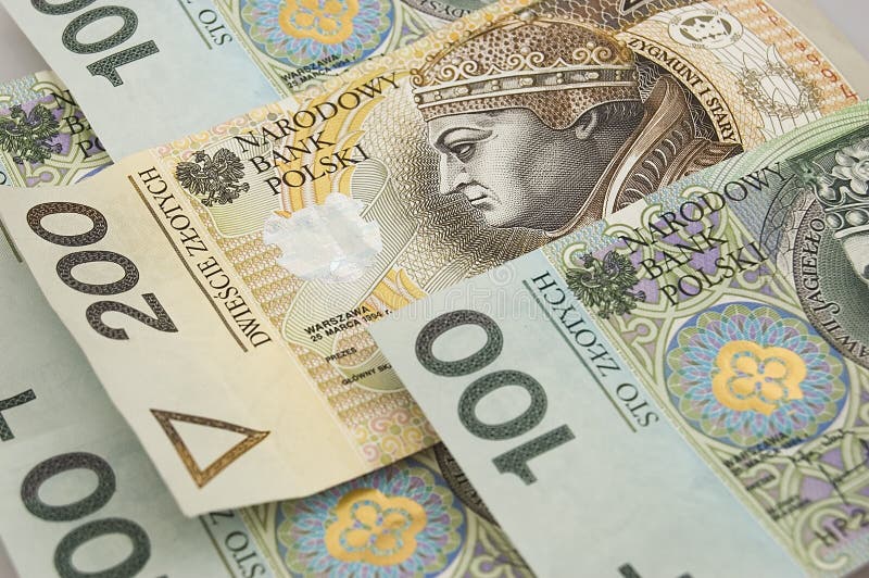 Polish zloty banknotes background