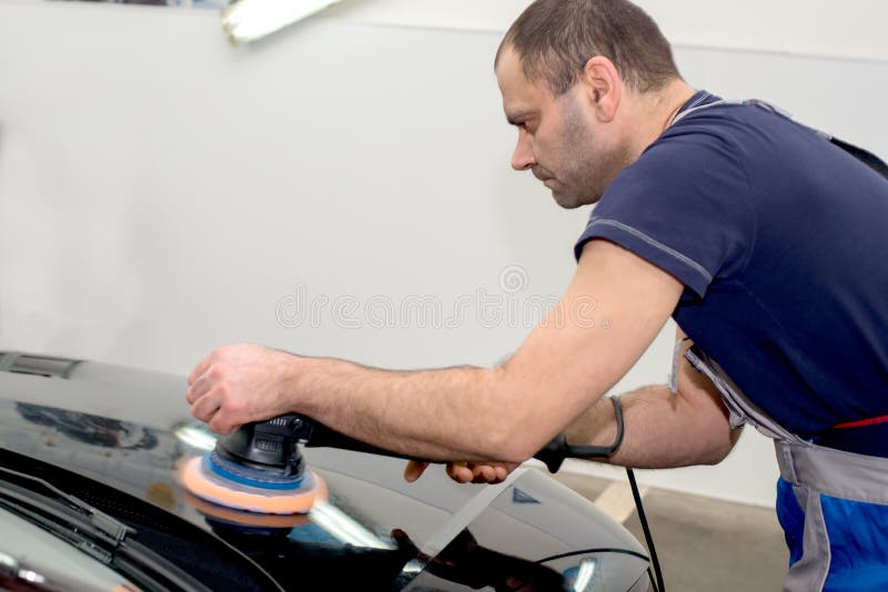 Polished black car stock image. Image of polisher, garage 95022993