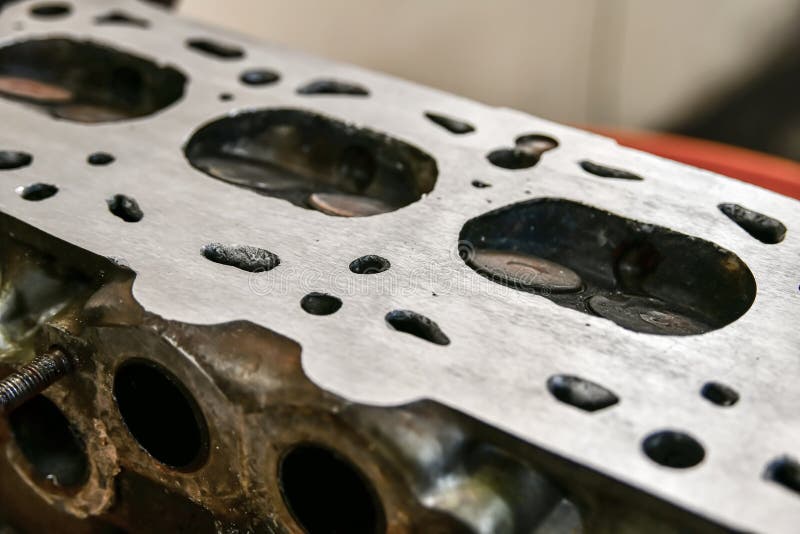 Polished car engine cylinder head stock image