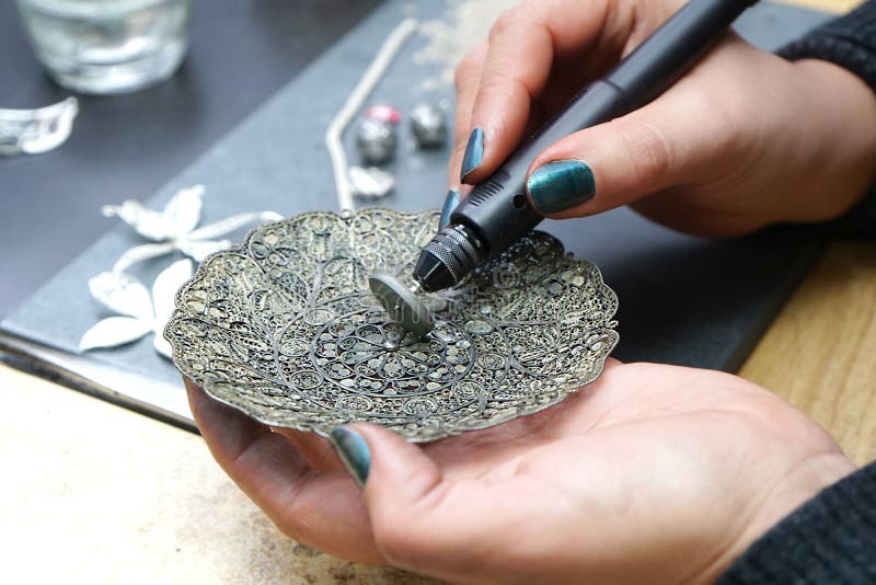 Polishing of jewelry stock photo. Image of tools, silver 88120226