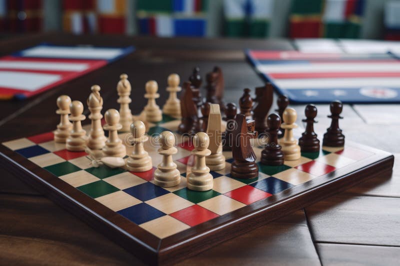 Political Board Intellectual Game Chess with Country Flags. Hobbies and