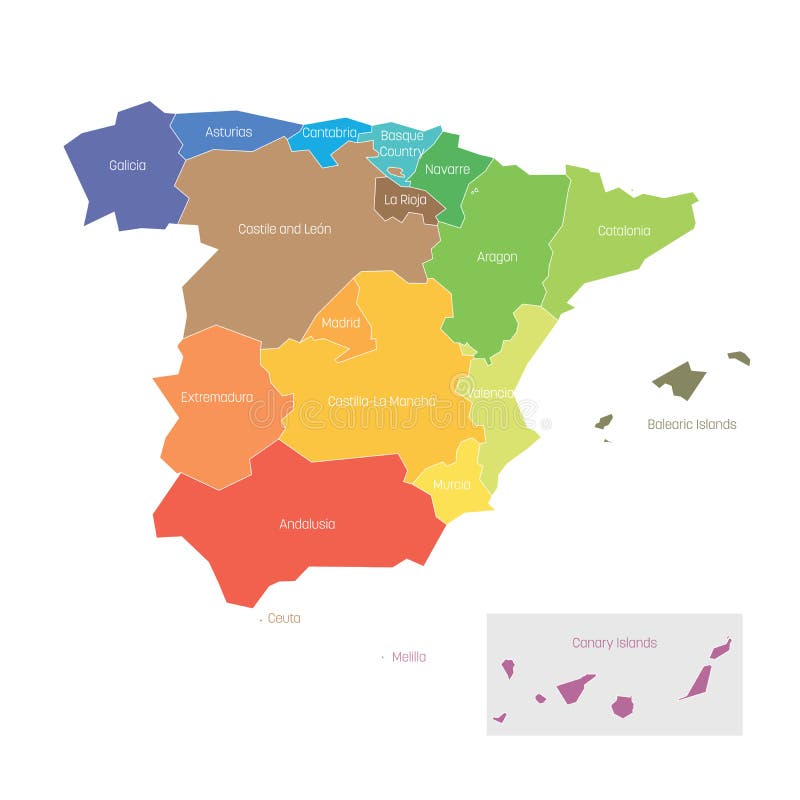 Spain Political And Administrative Divisions Map Stock Vector ...