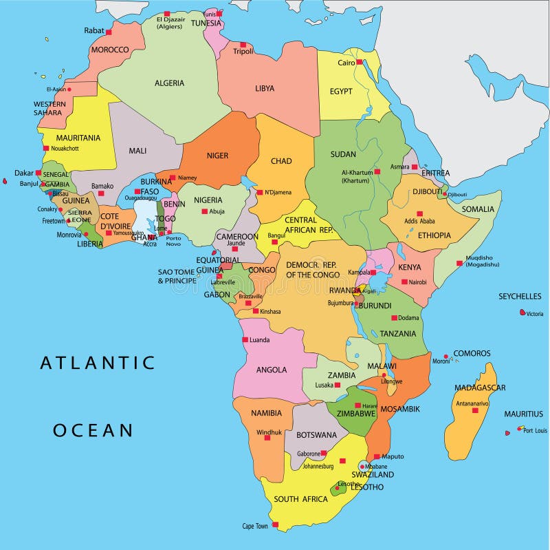 Political map of Africa stock illustration. Illustration of blue - 7242700