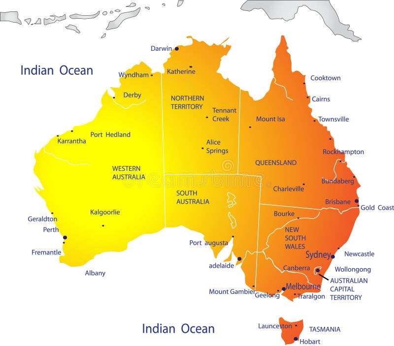 Illustrazione vettoriale della mappa Politica dell'Australia.