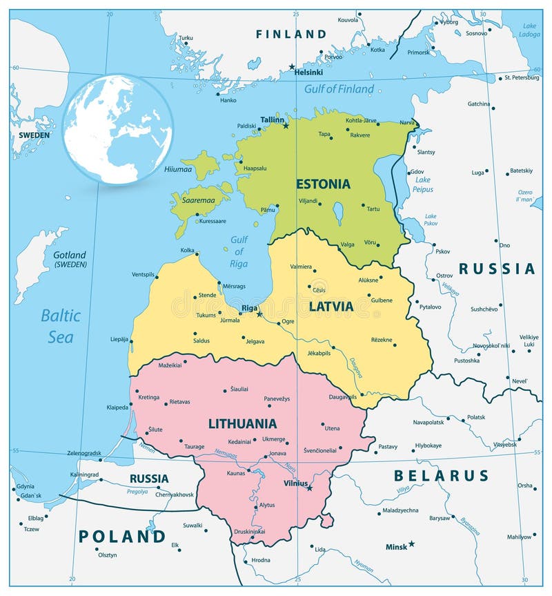 Politická mapa z baltský státy.