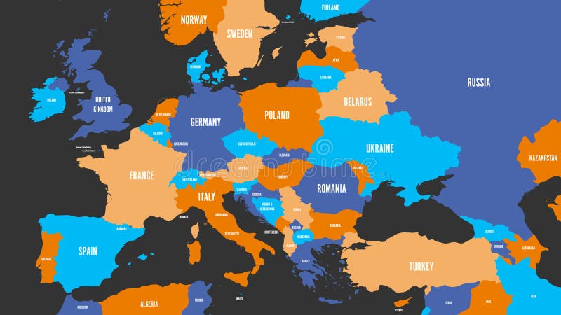 Map Of Europe In Colors Of Rainbow Spectrum With European Countries