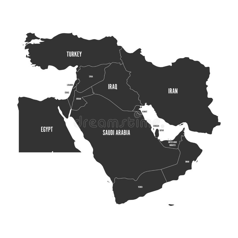Political map of Middle East, or Near East, in grey. Simple flat vector ilustration