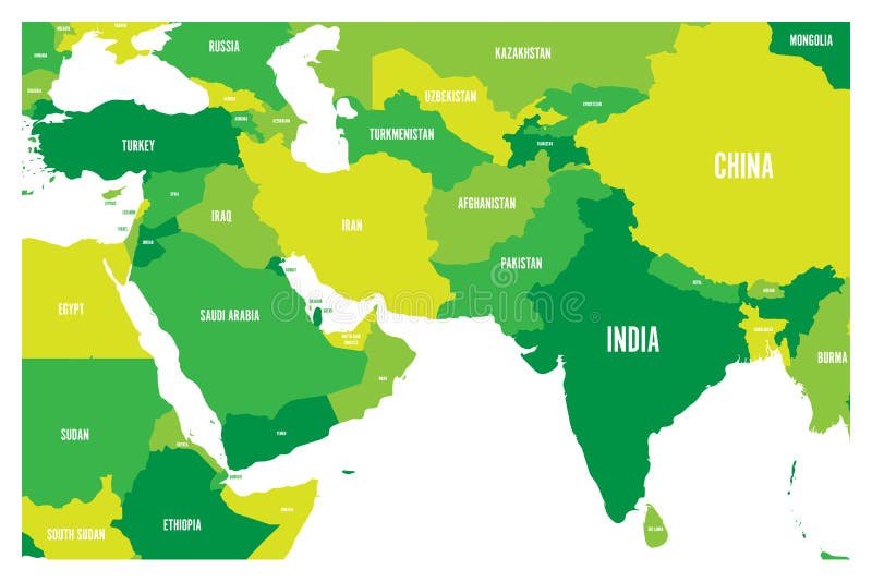 download political map of south asia and middle east countries simple flat vector map in