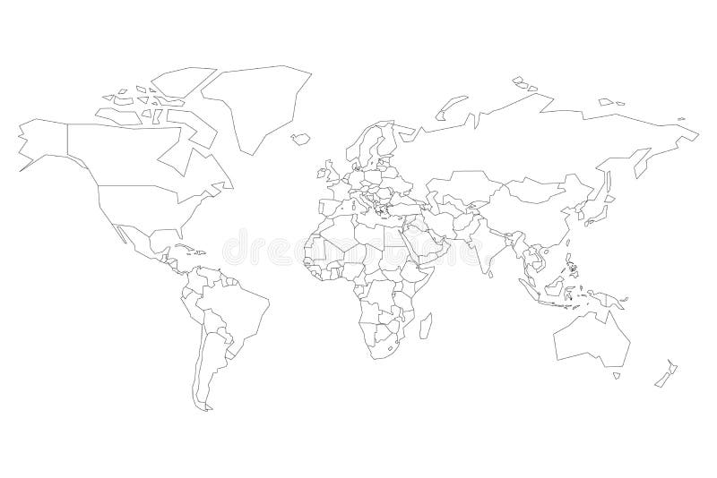Political Map Of World. Blank Map For School Quiz. Simplified Black