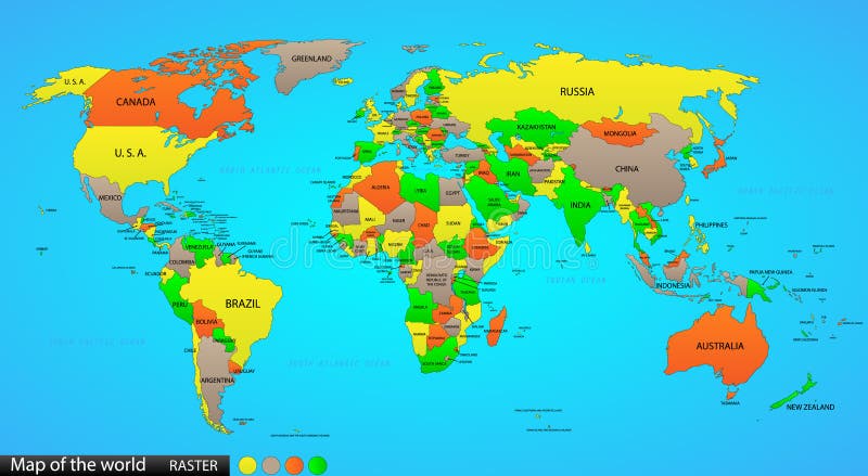 Politico, mappa del mondo sul oceano sfondo blu, con ogni stato etichettato e selezionabile (etichettati nel pannello Livelli).