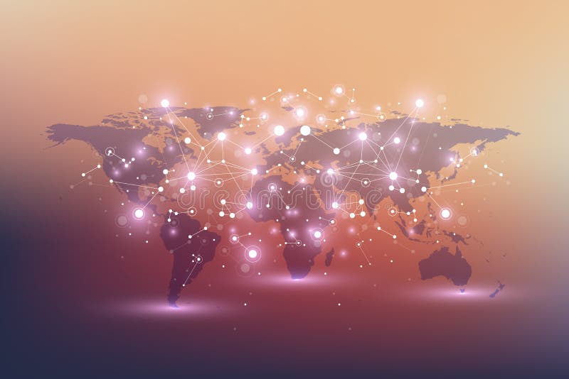 Political World Map with global technology networking concept. Digital data visualization. Lines plexus. Big Data stock illustration