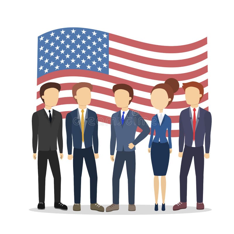 Politicien américain avec le drapeau illustration de vecteur Politicien américain avec le drapeau illustration de vecteur