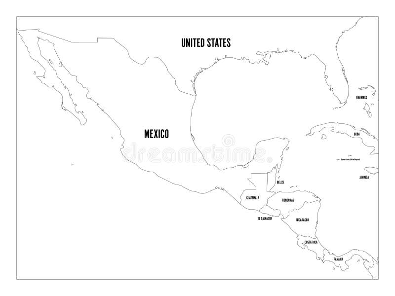 Politieke kaart van Midden-Amerika en Mexico in vier schaduwen van groen Eenvoudige dunne zwarte overzichts vectorillustratie