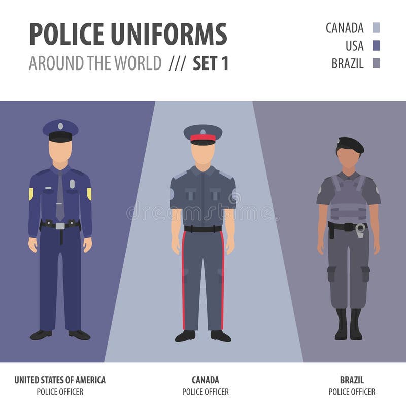 Politieuniformen Over De Hele Wereld. Pak Kleding Van Politieagenten Vectorillustraties Vector Illustratie - Illustration of persoon, mannetje: