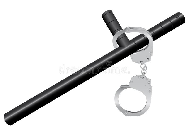 Policemen a stick and handcuffs on a white background. Policemen a stick and handcuffs on a white background