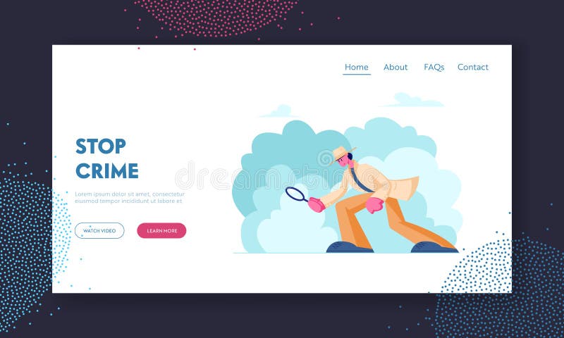Poliția anchetează site-ul web al crimei. inspector care caută prin geamurile de mărire căutând dovezi vector illustration