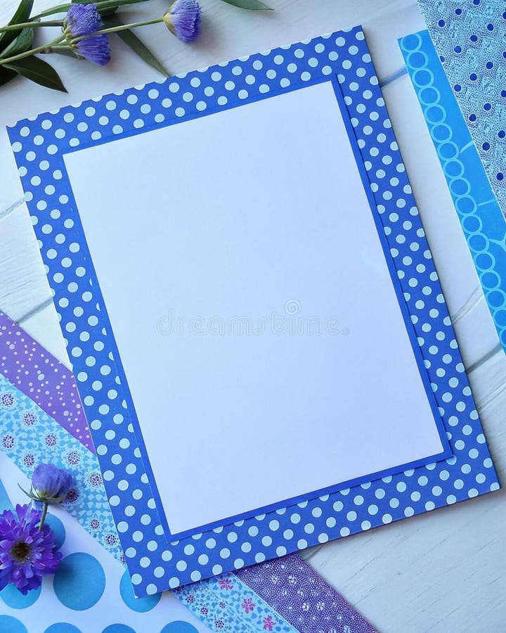 Polka Dot and Pattern Border with Paper Texture and Blue Serenity Palette royalty free illustration