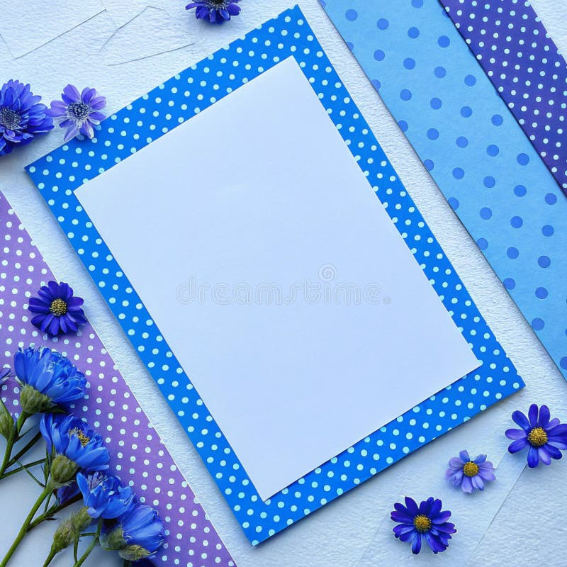 Polka Dot and Pattern Border with Paper Texture and Blue Serenity Palette royalty free illustration