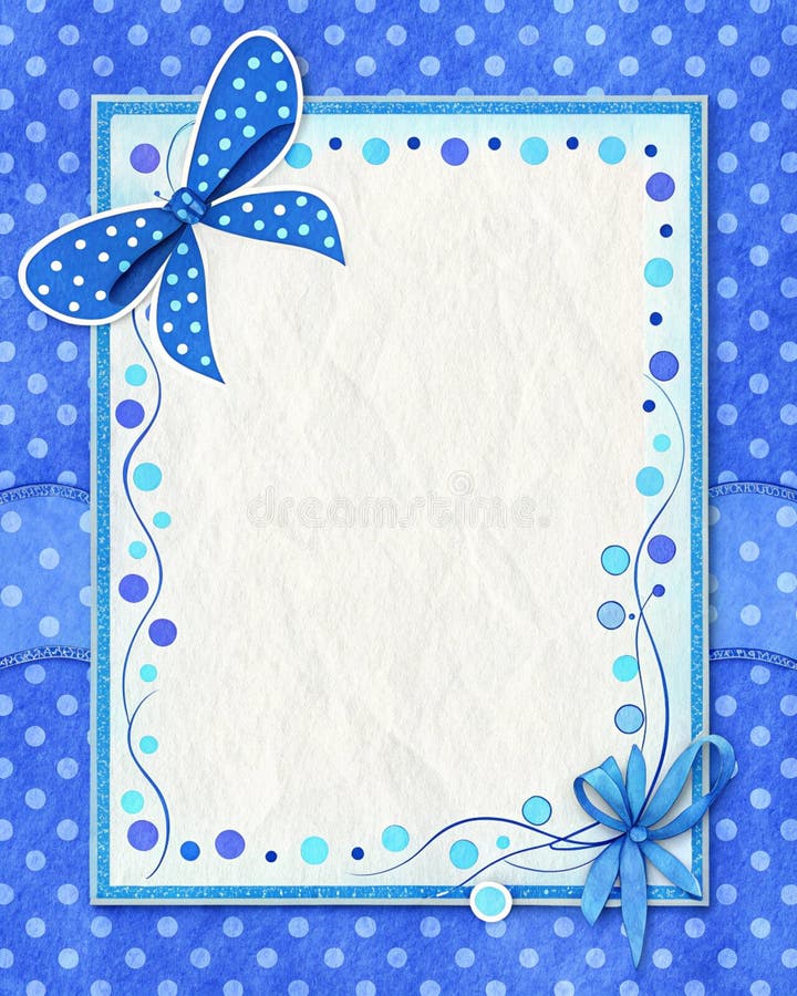 Polka Dot and Pattern Border with Paper Texture and Blue Serenity Palette stock illustration