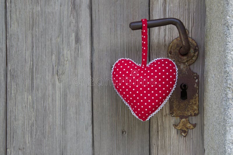 Polka dotted heart shape hanging on door handle - handmade - woo