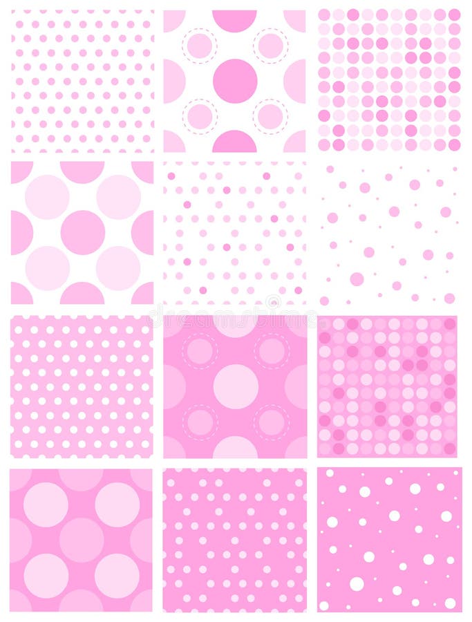 Baby girl polka dots seamless patterns collection. Baby girl polka dots seamless patterns collection.