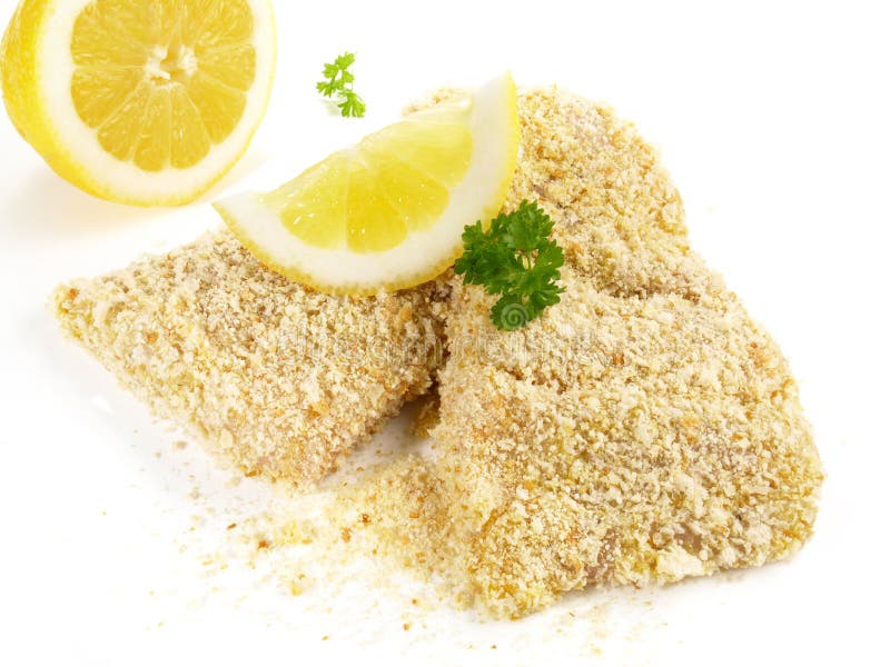 Pollack Fish Raw in Breadcrumb Coating Stock Photo Image of