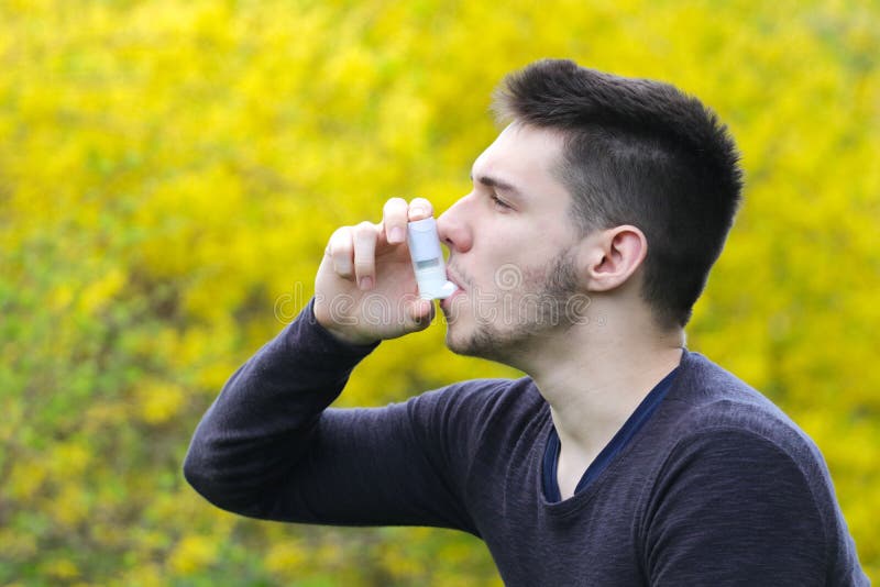 Pollen Allergy, Boy Using Asthma Inhaler Stock Image Image of cold, caucasian 114609219