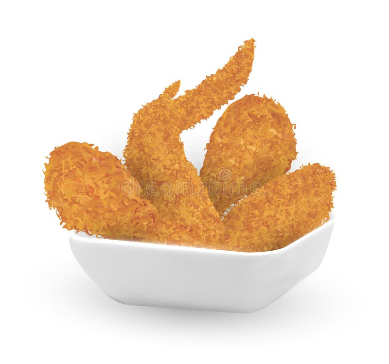 Pollo frito de Real3D en un cuenco en el fondo blanco ilustración del vector
