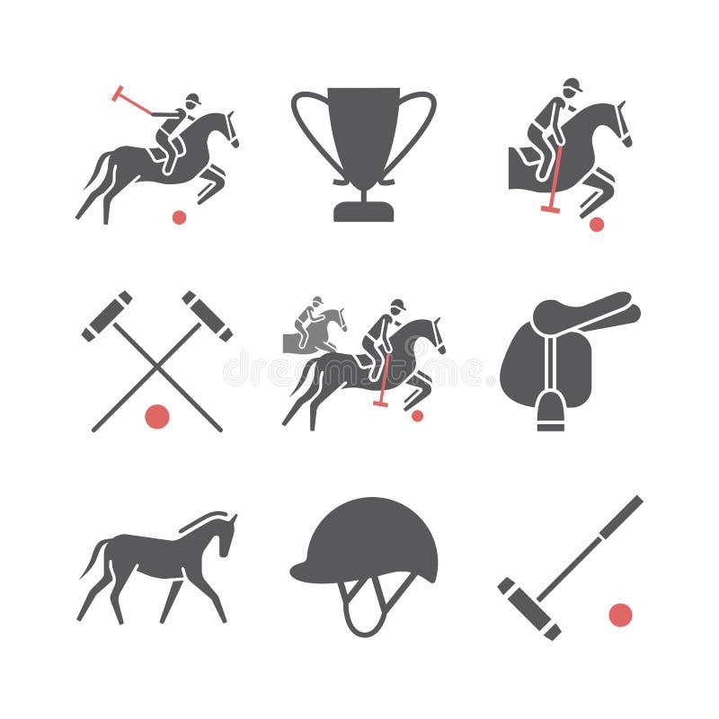 Polo Sport Icons. Horseback. Vector Signs for Web Graphics. Stock
