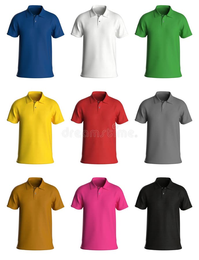 Polo T-shirt Template, from Four Sides, Isolated on White Background ...