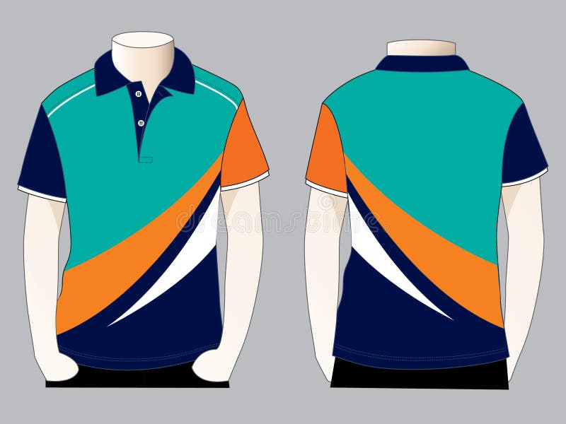 Turquoise-Orange-Navy Short Sleeve Polo Shirt Design Stock Illustration ...