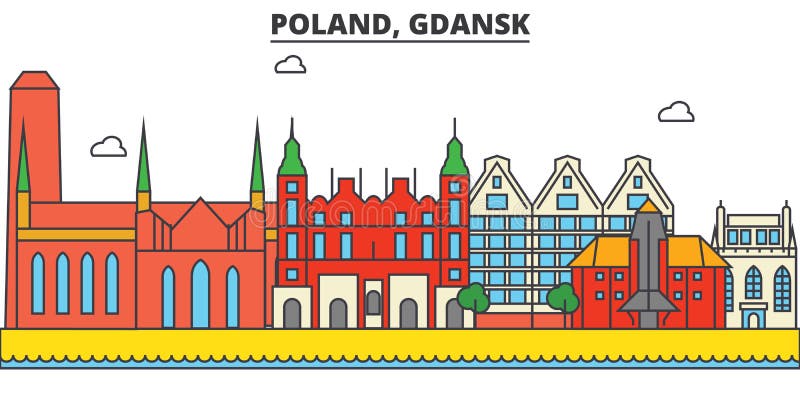 Polonia, Gdansk Arquitectura del horizonte de la ciudad editable