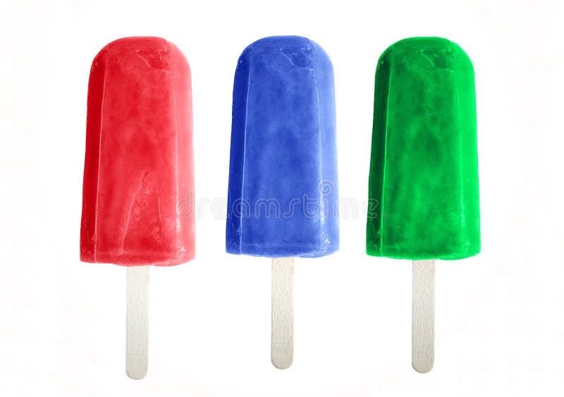 Three colorful ice lollies isolated on white. Three colorful ice lollies isolated on white