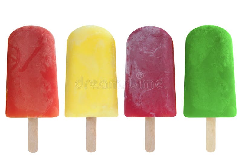 Assorted fruit flavored ice lollies over a white background. Assorted fruit flavored ice lollies over a white background