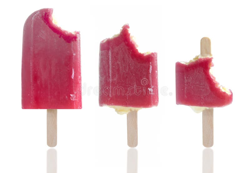 Set of bitten ice lollies in a row. Set of bitten ice lollies in a row