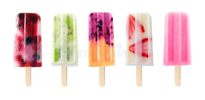 Assortment of fruit popsicles isolated on a white background. Assortment of fruit popsicles isolated on a white background