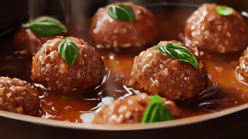 Polpette di manzo macinate e di suino nell'olio di oliva con passamanica e basilico fresco royalty illustrazione gratis