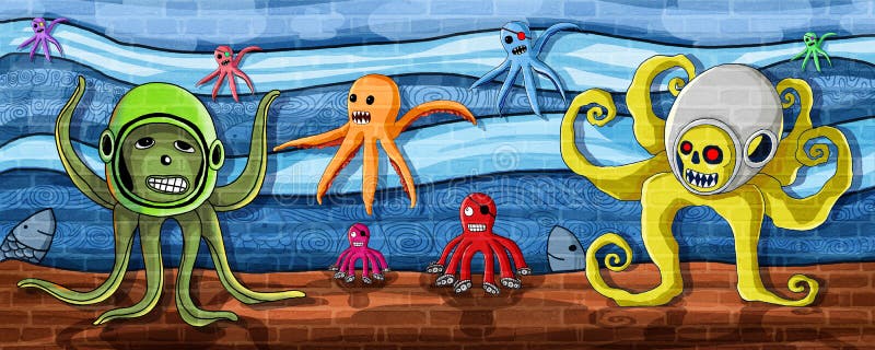 Polvo na pintura da parede de mar ilustração do vetor Polvo na pintura da parede de mar ilustração do vetor