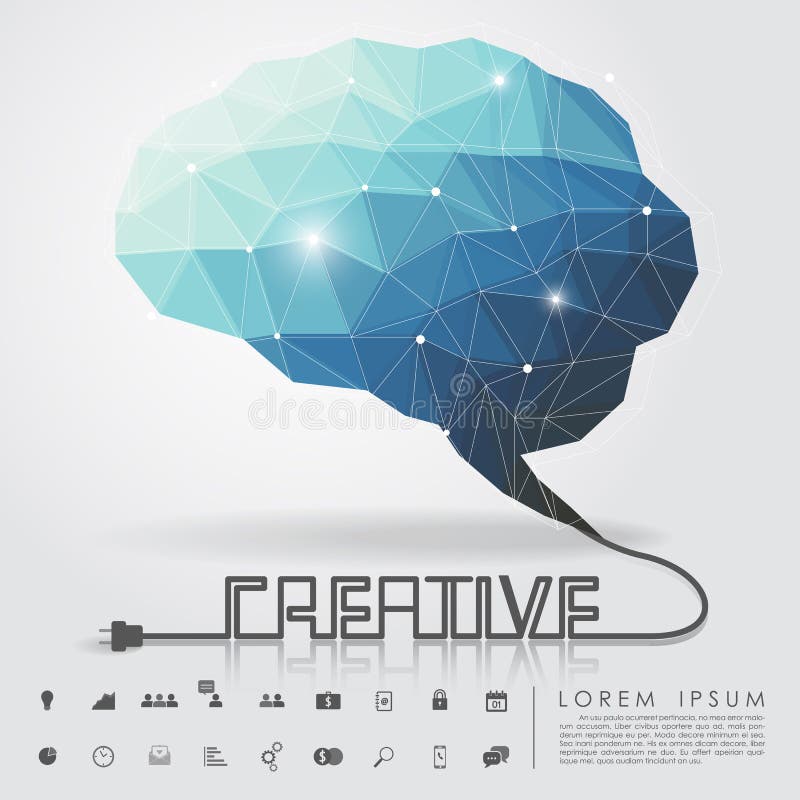 Polygon brain and creative wire with business icon stock illustration Polygon brain and creative wire with business icon stock illustration