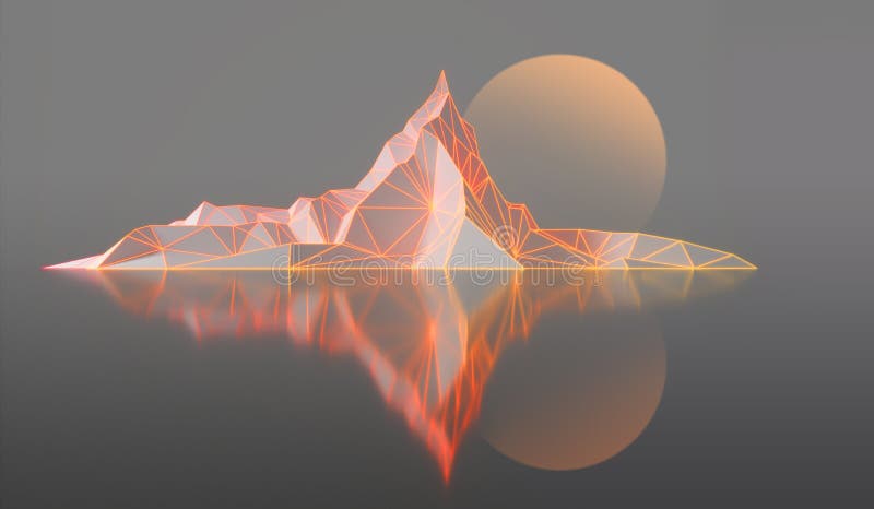 Polygon image of mountain peaks with a glowing backlit 3D illustration royalty free illustration