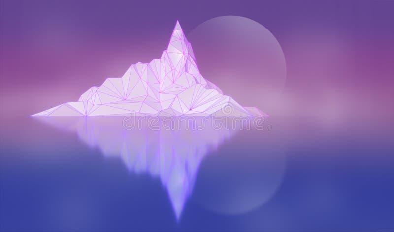 Polygon image of mountain peaks with a glowing backlit 3D illustration stock illustration