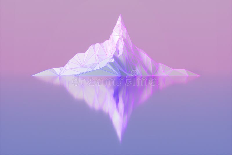Polygon image of mountain peaks with a glowing backlit 3D illustration stock illustration