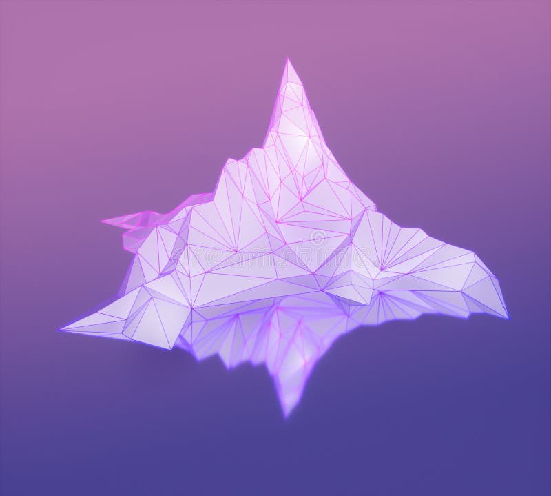 Polygon image of mountain peaks with a glowing backlit 3D illustration royalty free illustration