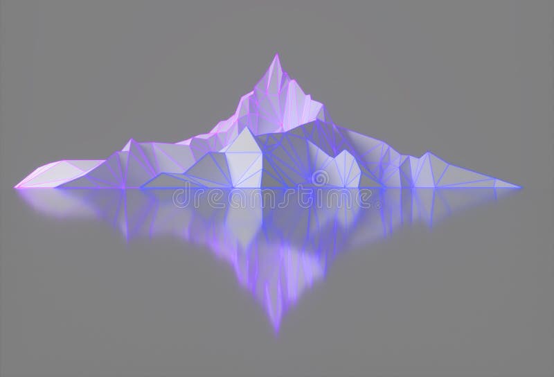 Polygon image of mountain peaks with a glowing backlit 3D illustration stock illustration