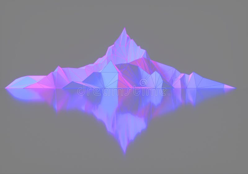Polygon image of mountain peaks with a glowing backlit 3D illustration royalty free illustration