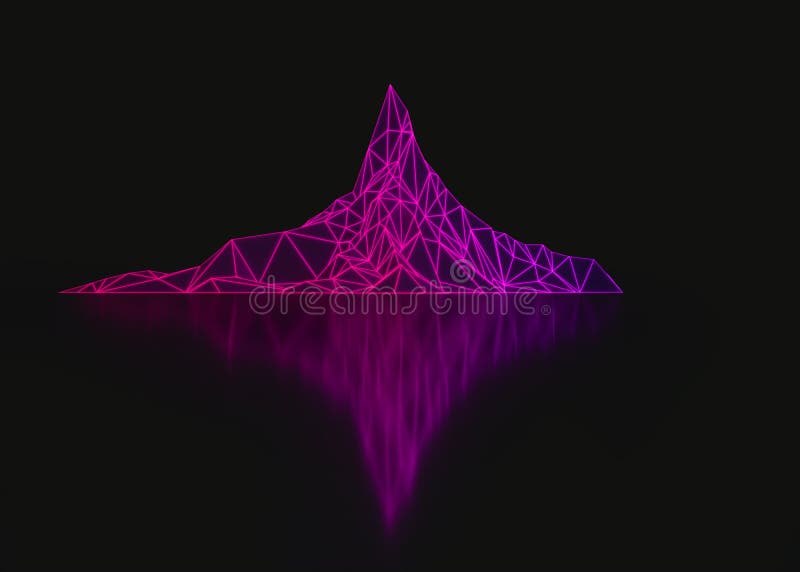 Polygon image of mountain peaks with a glowing backlit 3D illustration royalty free illustration