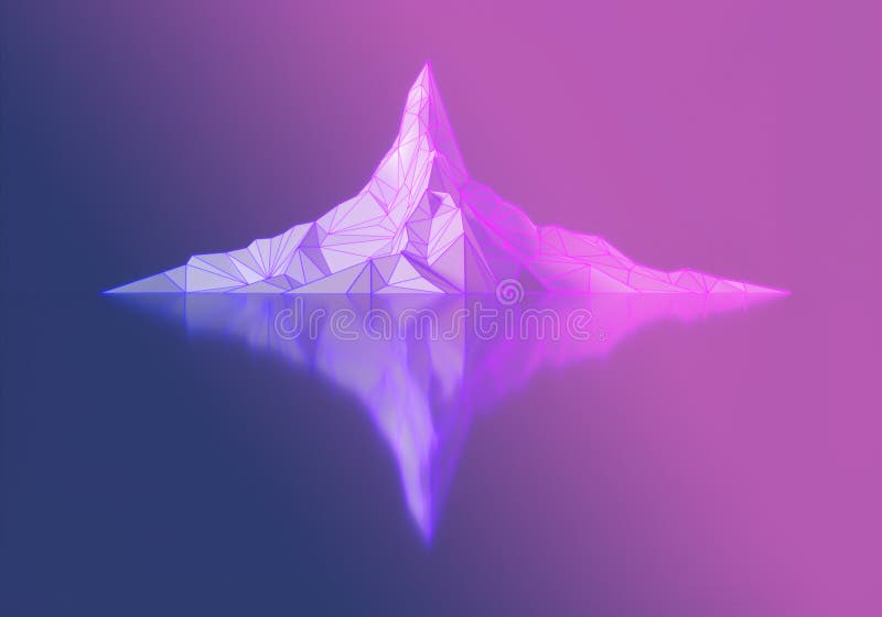 Polygon image of mountain peaks with a glowing royalty free illustration