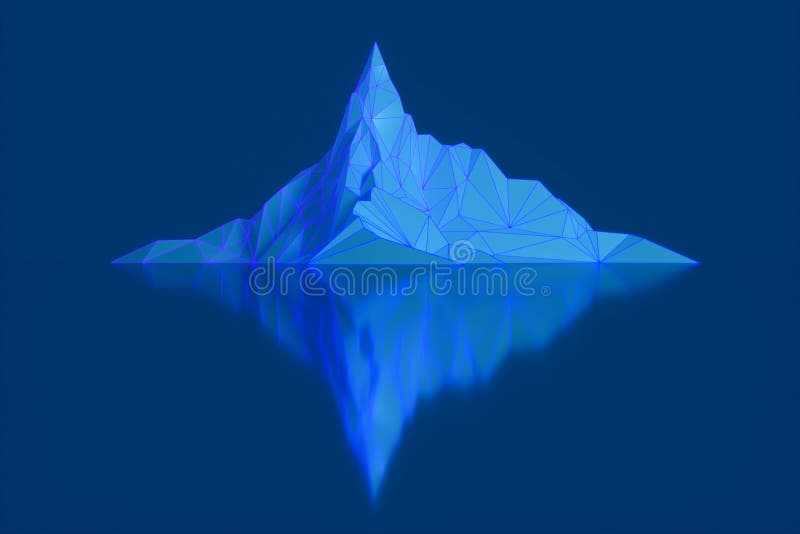 Polygon image of mountain peaks with a glowing backlit 3D illustration royalty free illustration